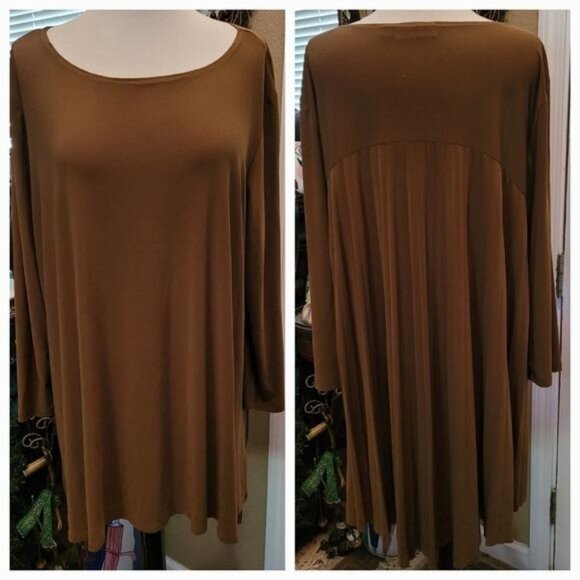 Attitudes By Renee Blouse Top Size XL Brown Pleated Career Work Contemporary QVC - Picture 1 of 8